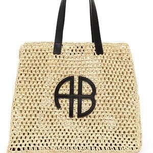 Anine Bing Elegant Tan Woven Tote with Black Accents